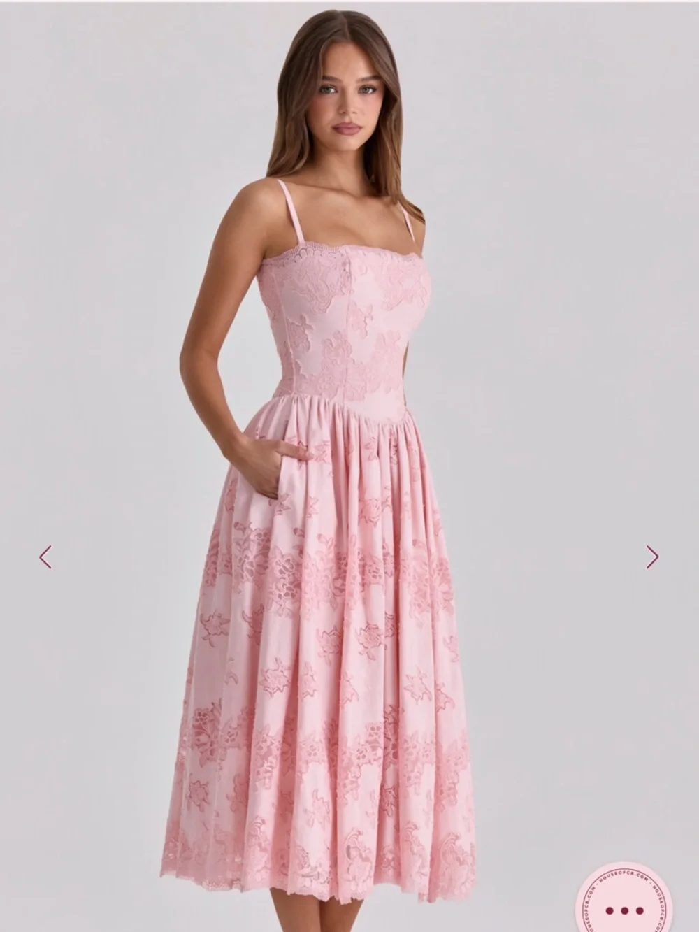 House of CB CHLOE Pink Cotton Broderie Anglais Lace Midi Sundress - Picture 2 of 9